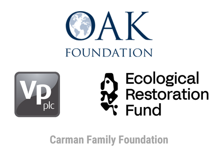 The logos of Oak Foundation, VP plc, Ecological Restoration Fund, and Carman Family Foundation