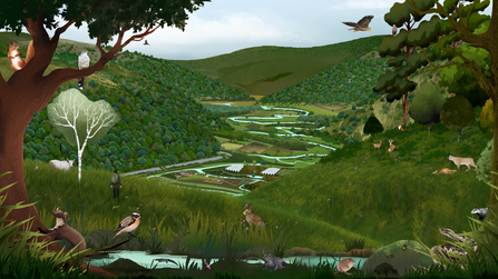 An illustration of a valley in the future