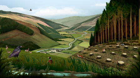 An illustration of a valley in the present day