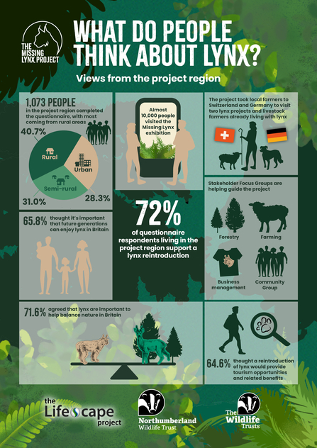 An infographic showing some of the key stats from the project's social engagement, including that 72% support a lynx reintroduction